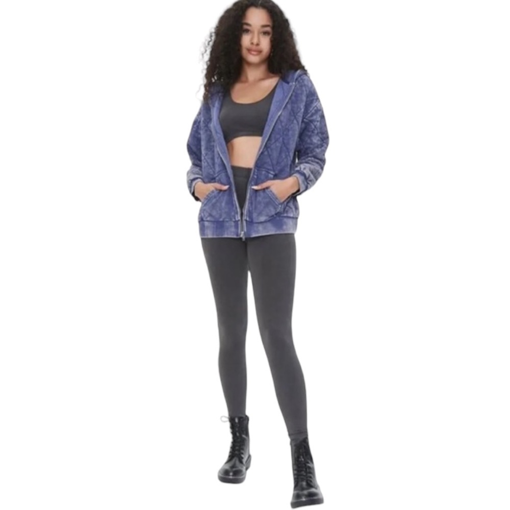 NWT Forever 21 Premium Label Quilted Zip-Up Hoodie Jacket (Z)